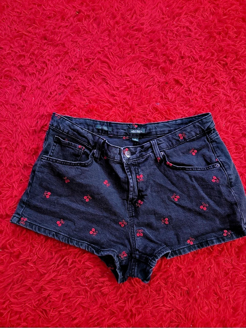 Wild Fable Black Denim Cherry Embroidered Shorts Floral Embroidered Jean Shorts